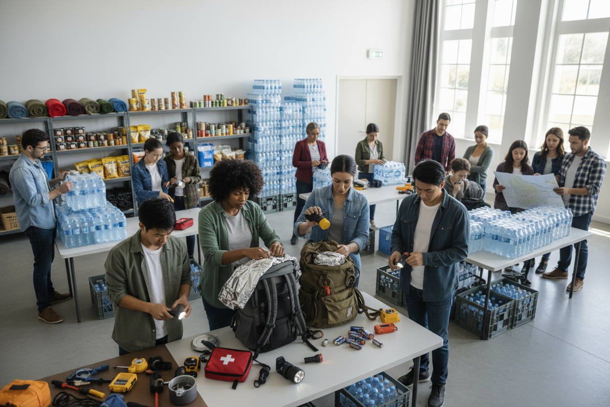 Mensen die zich voorbereiden op een ramp